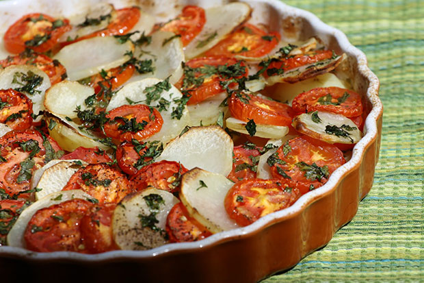 Baked Potatoes and Tomatoes
