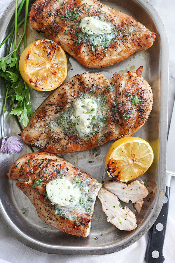 Grilled Chicken Breasts with Chive and Herb Butter
